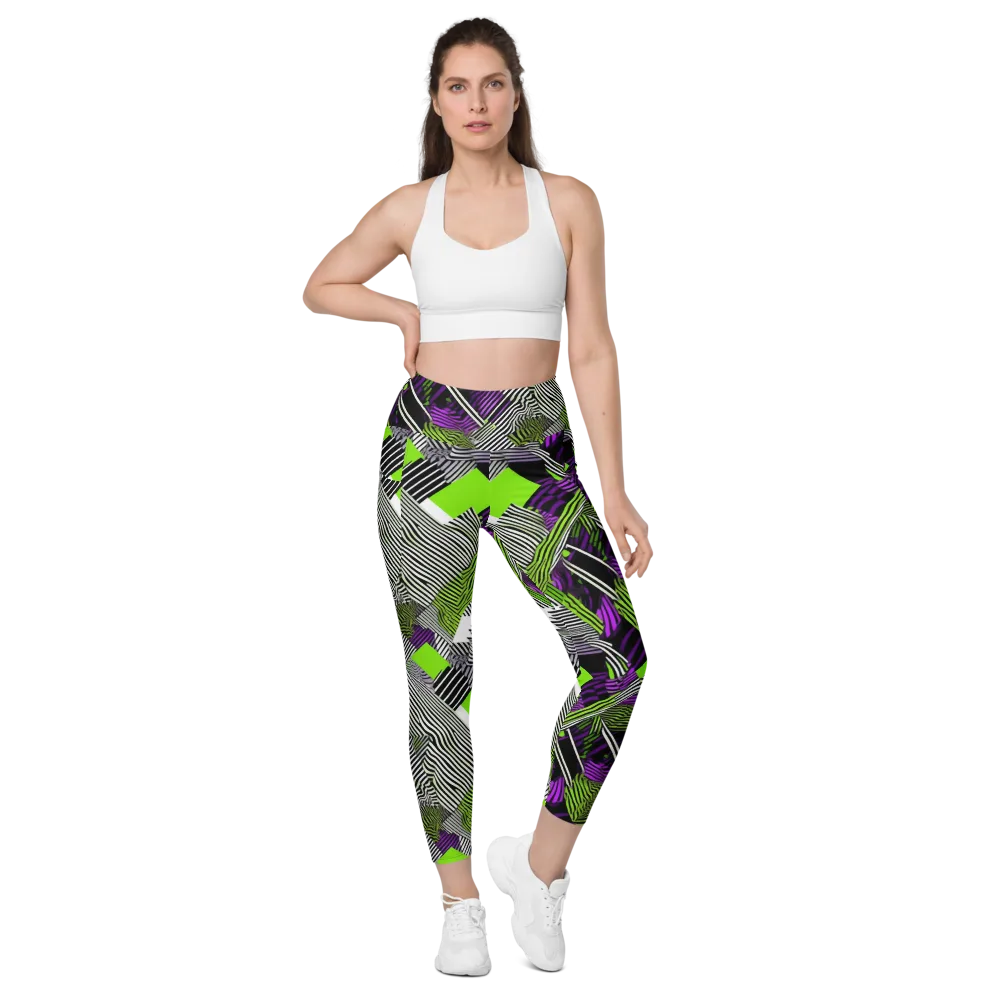 Neon Zebra Logic on Leggings with Pockets — Front