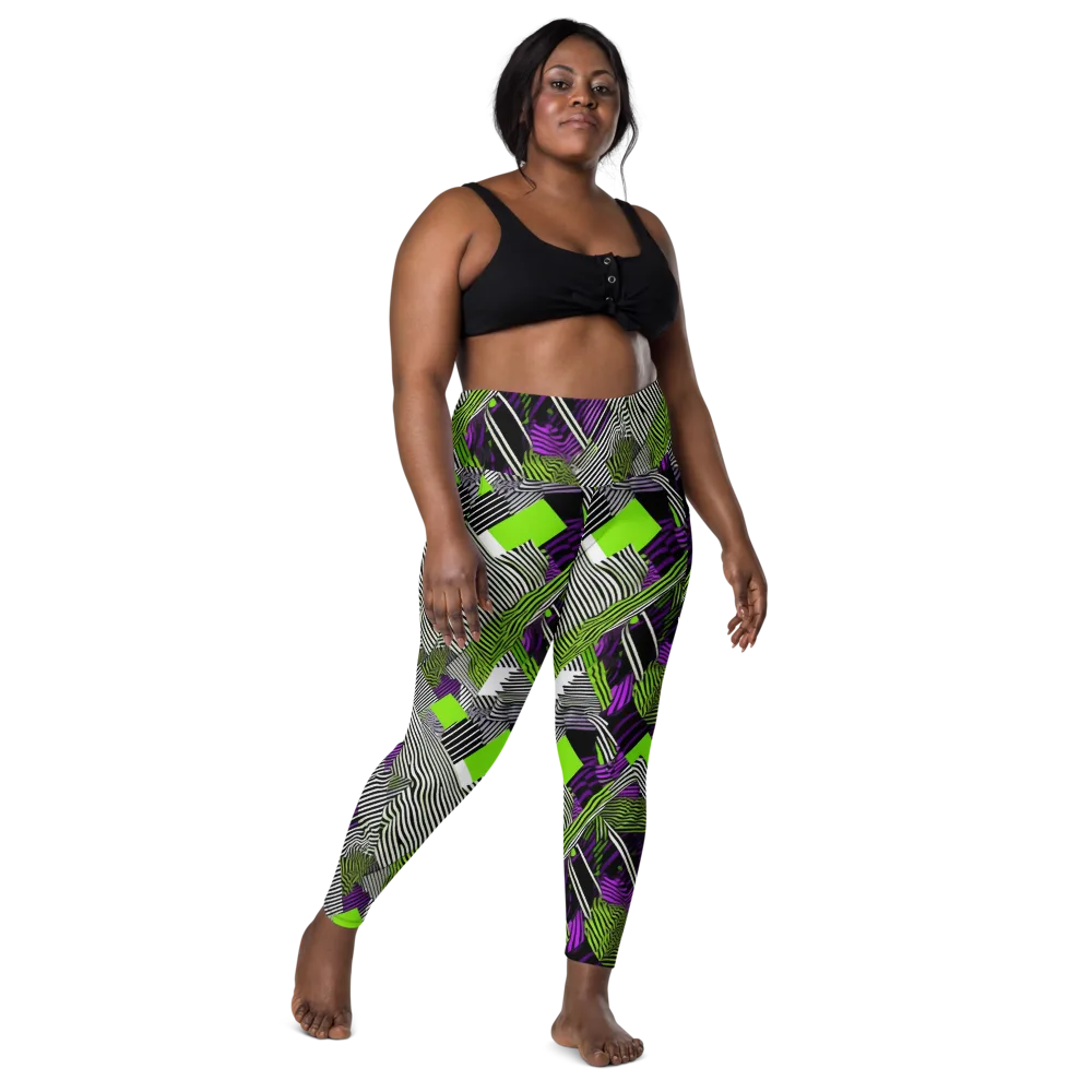 Neon Zebra Logic on Leggings with Pockets — Front