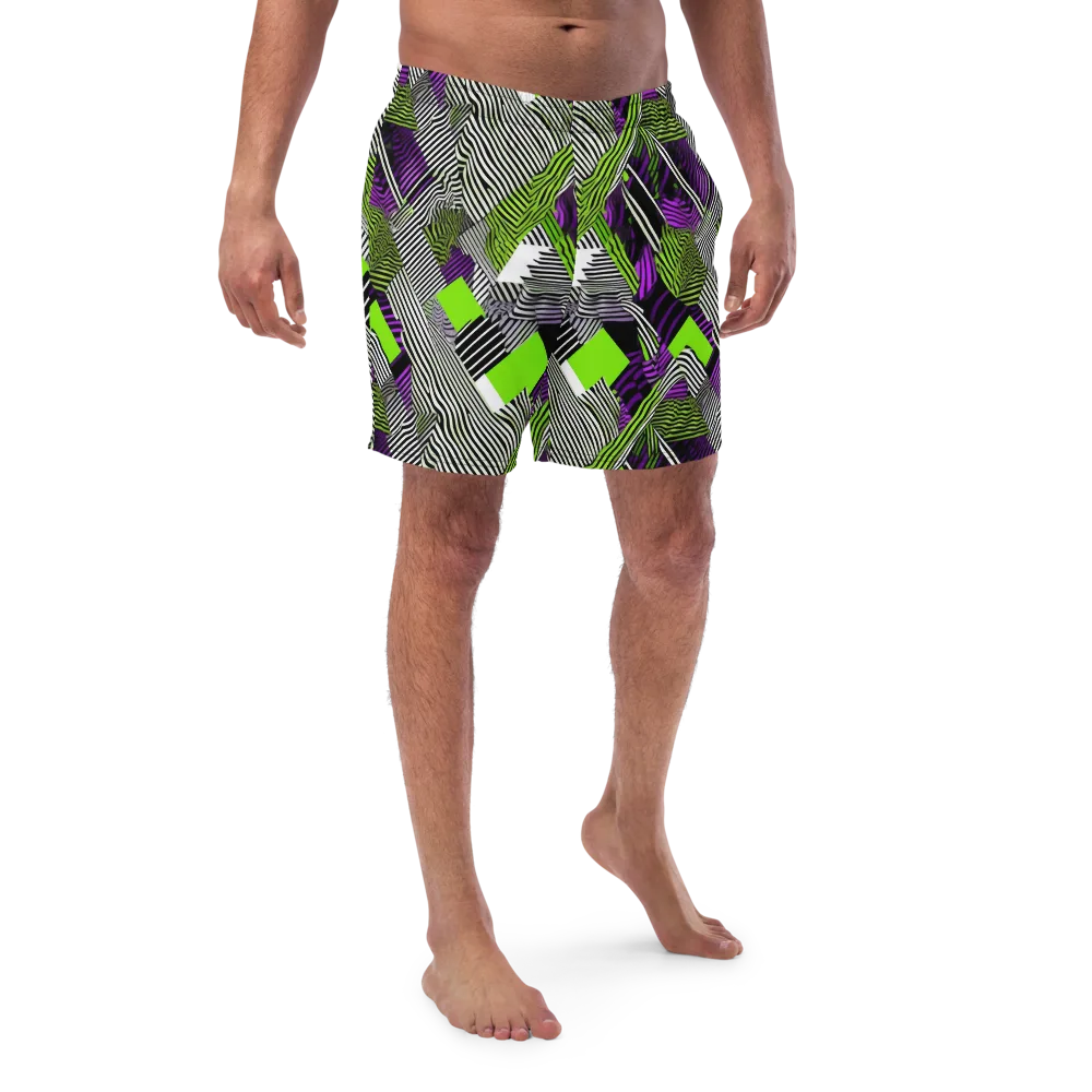 Neon Zebra Logic on Swim Trunks — Front