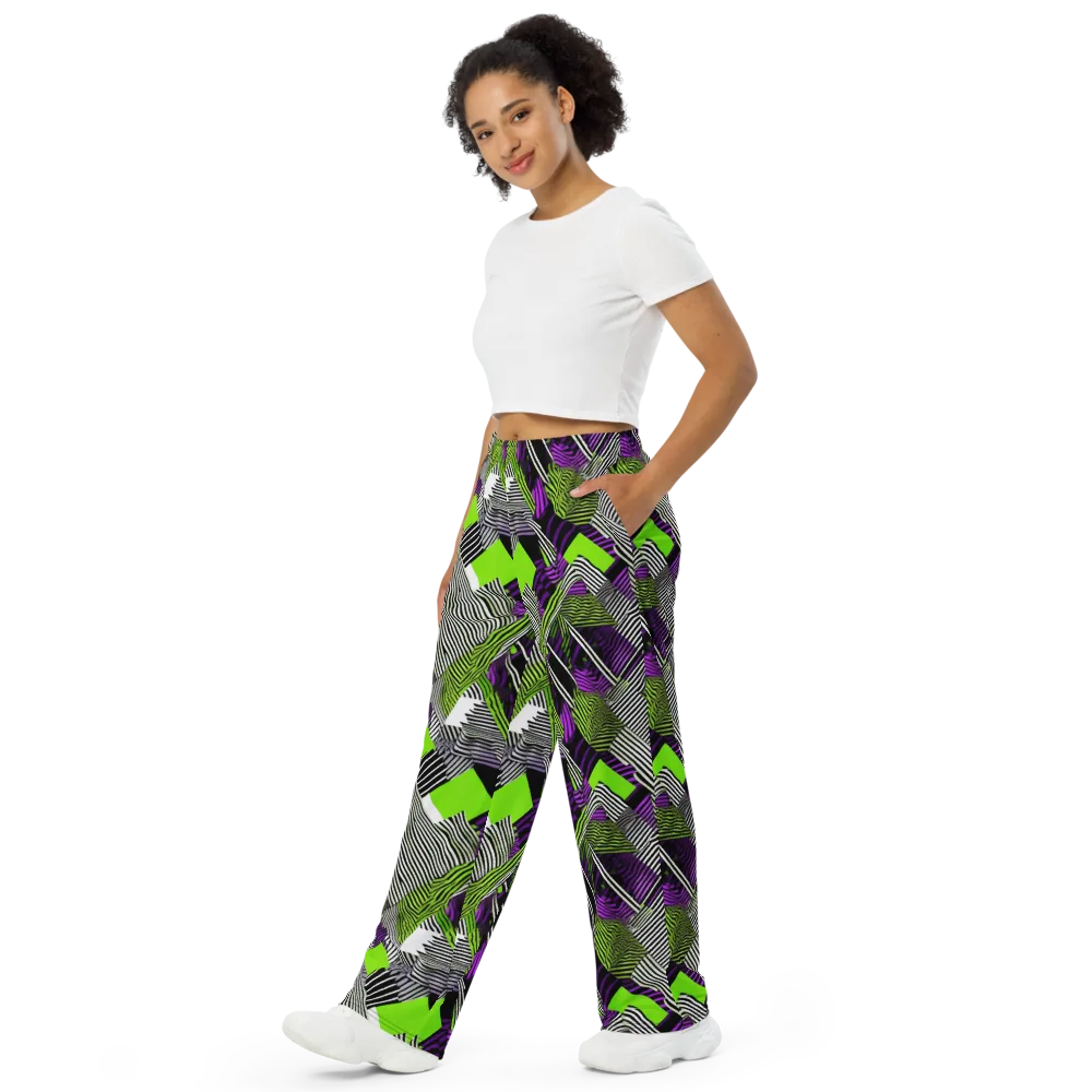 Neon Zebra Logic on Wide-Leg Pants — Left Front