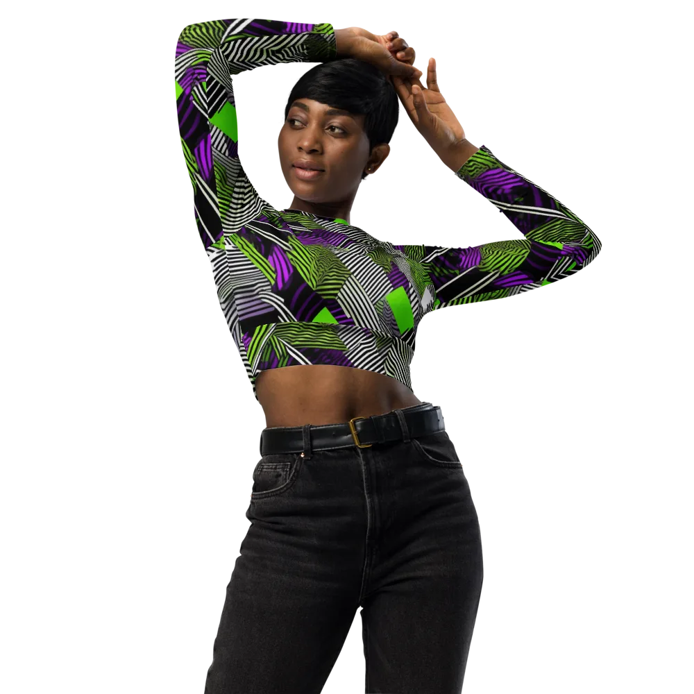 Neon Zebra Logic on Long Sleeve Crop Top — Front