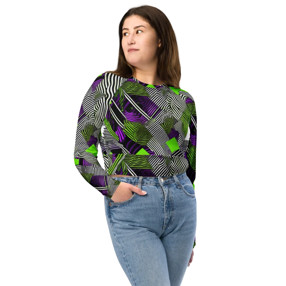 Neon Zebra Logic on Long Sleeve Crop Top — Front