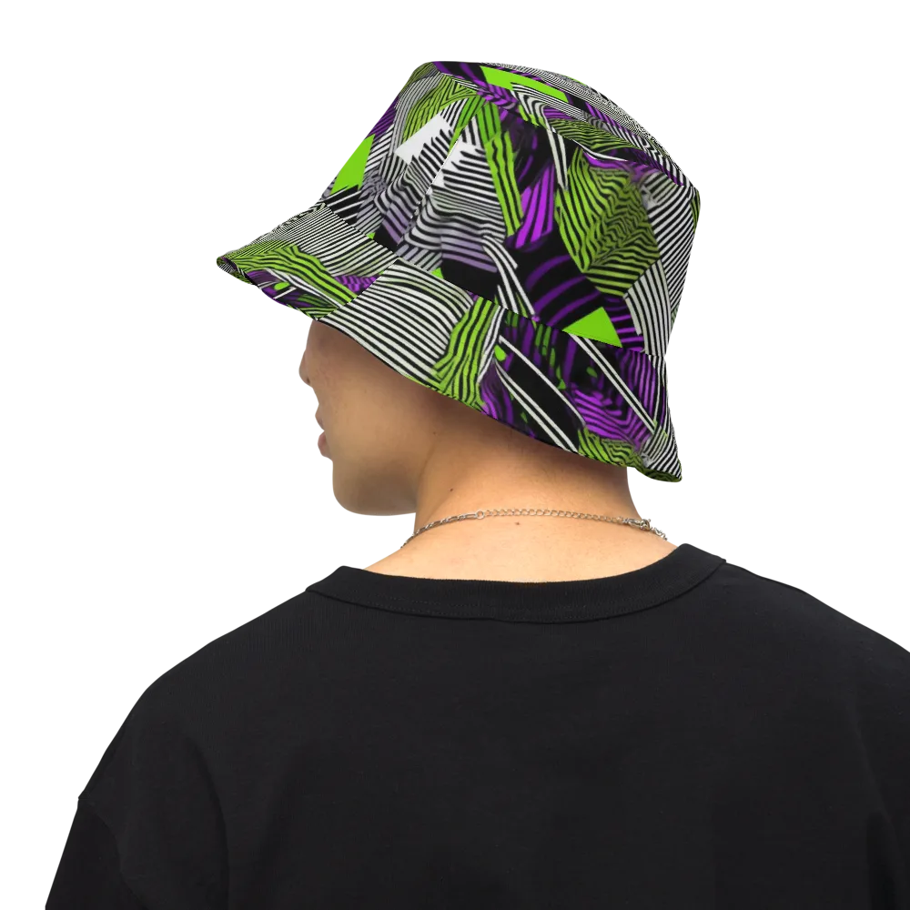 Neon Zebra Logic on Reversible Bucket Hat — Back Inside