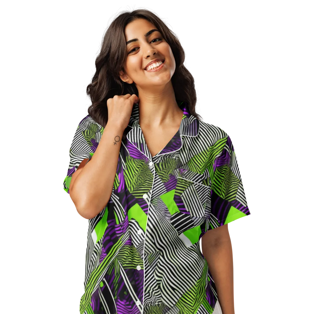 Neon Zebra Logic on Women's Short Sleeve Pajama Top — Front