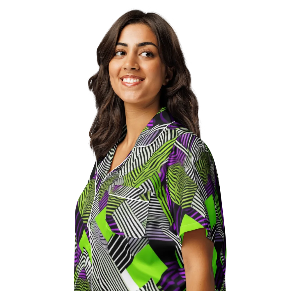 Neon Zebra Logic on Women's Short Sleeve Pajama Top — Left Front