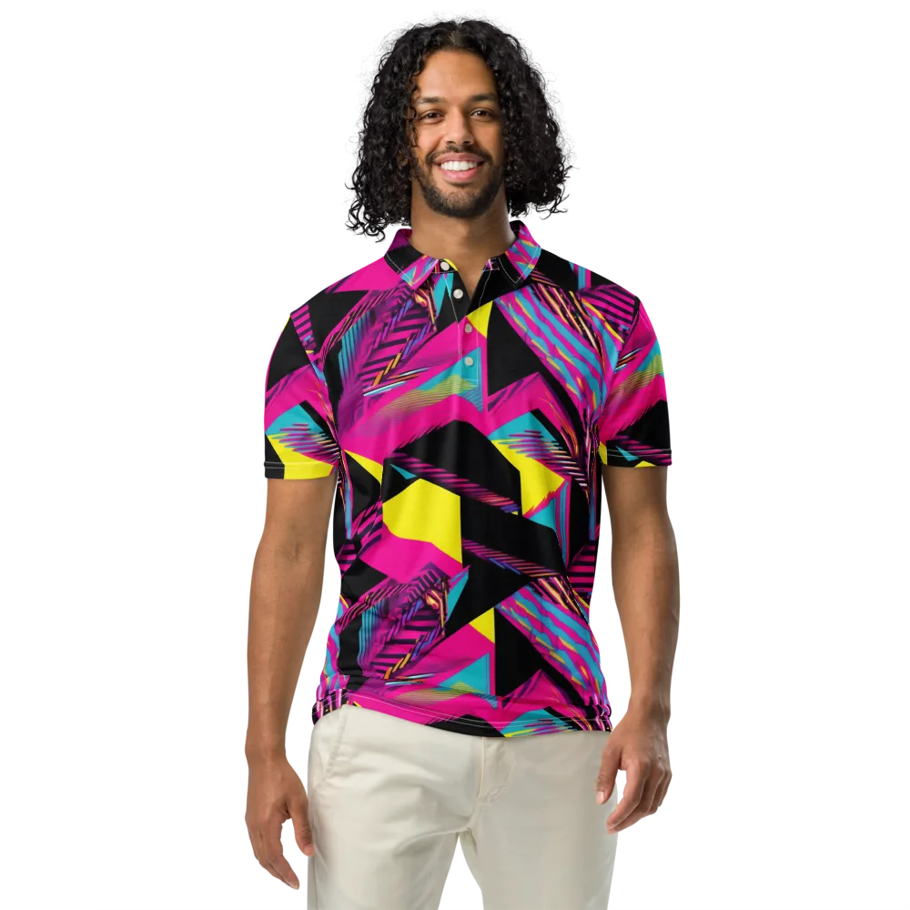 Neon Stairwell on Men's Slim Fit Polo Shirt — Front