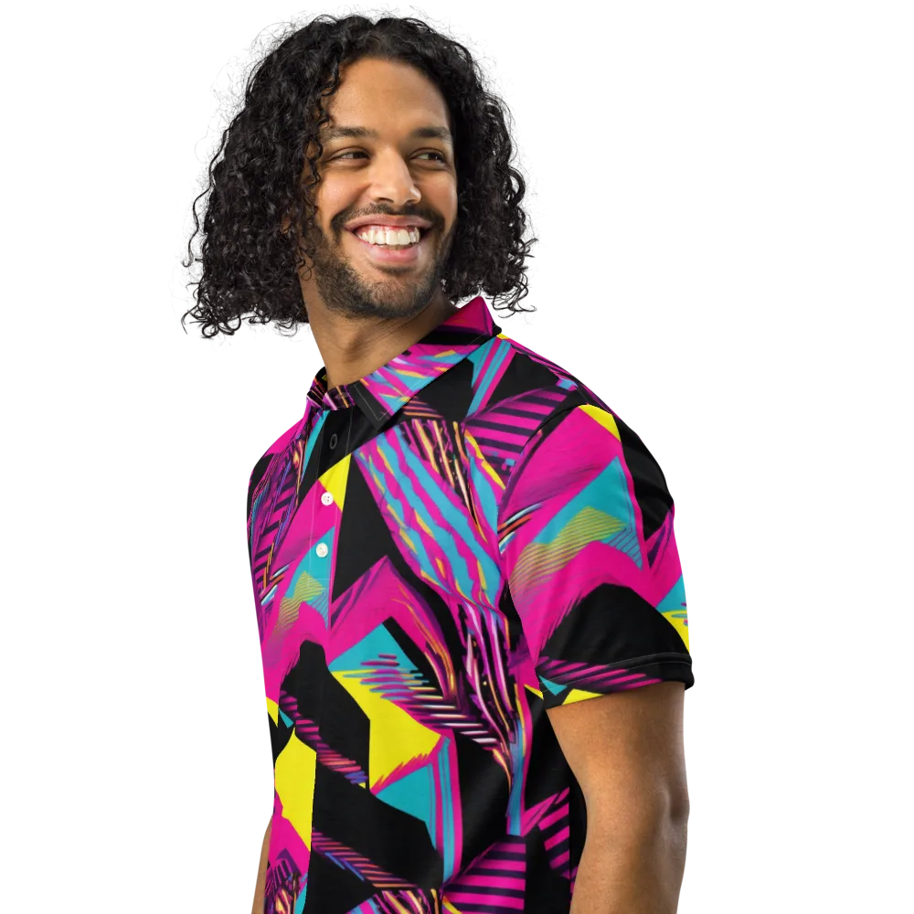 Neon Stairwell on Men's Slim Fit Polo Shirt — Left Front
