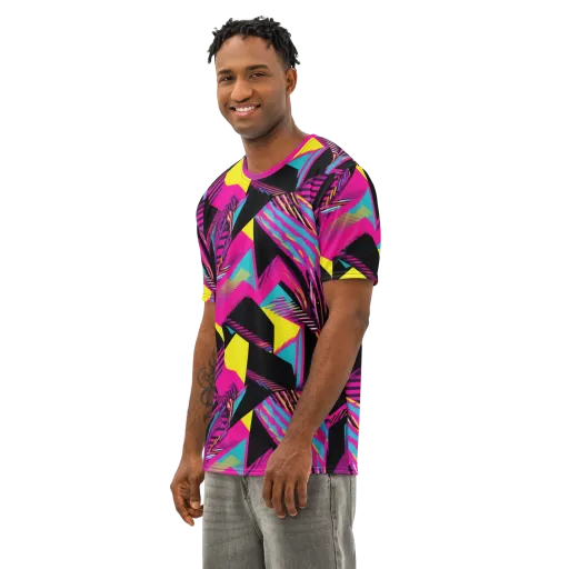 Neon Stairwell on a Men's Cotton Crew Neck T-Shirt