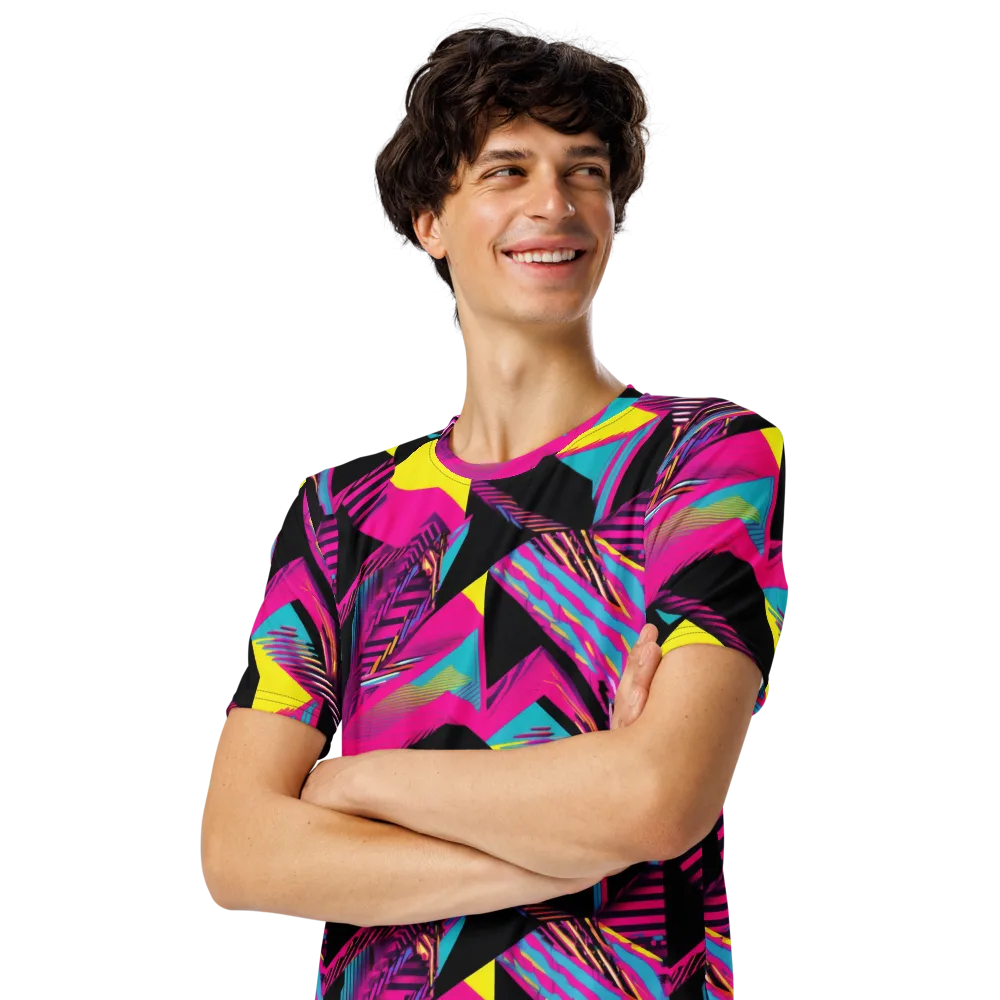 Neon Stairwell on Men's Crew Neck T-Shirt — Left Front