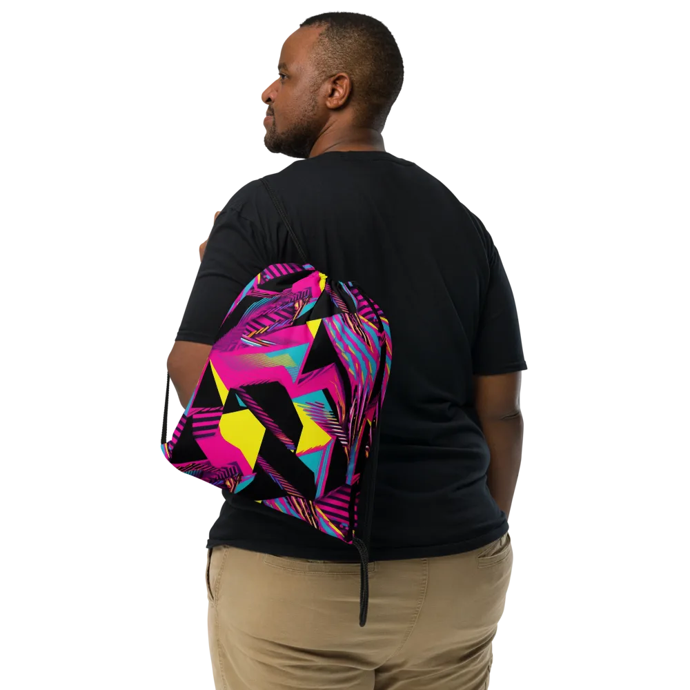 Neon Stairwell on Drawstring Bag — Front