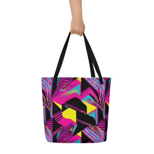 Neon Stairwell on a Large Tote Bag W/ Pocket