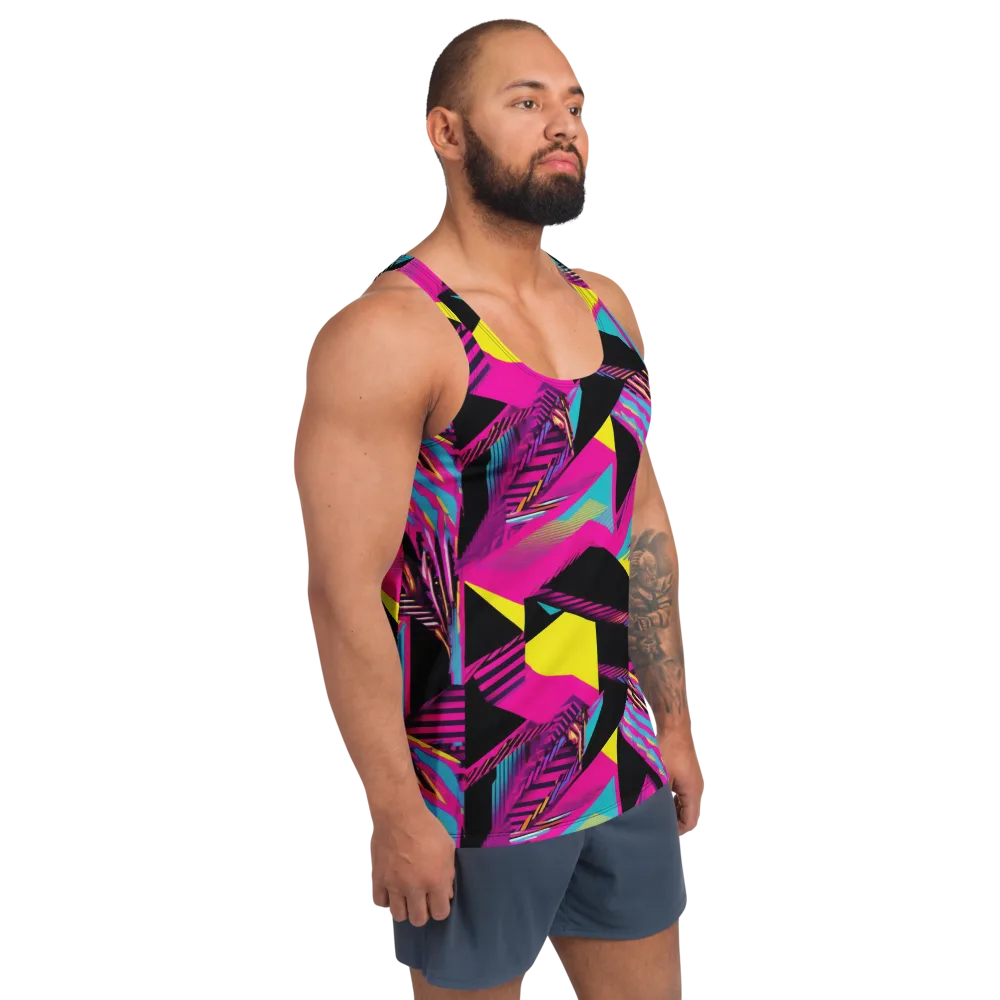 Neon Stairwell on Men's Tank Top — Right Front