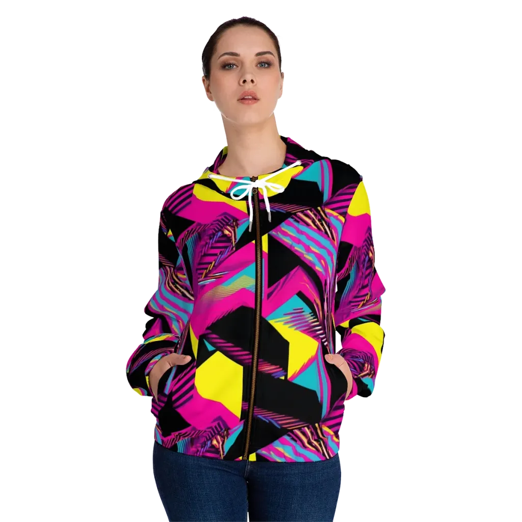 Neon Stairwell on Women's Full-Zip Hoodie — Front On Person