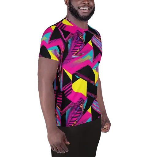 Neon Stairwell on a Men's Athletic T-Shirt