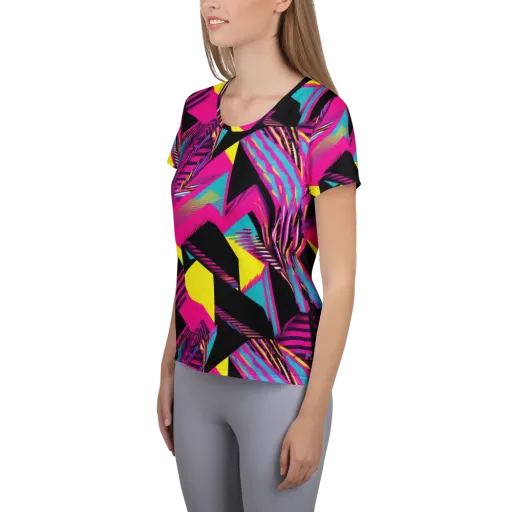 Neon Stairwell on a Women's Athletic T-Shirt