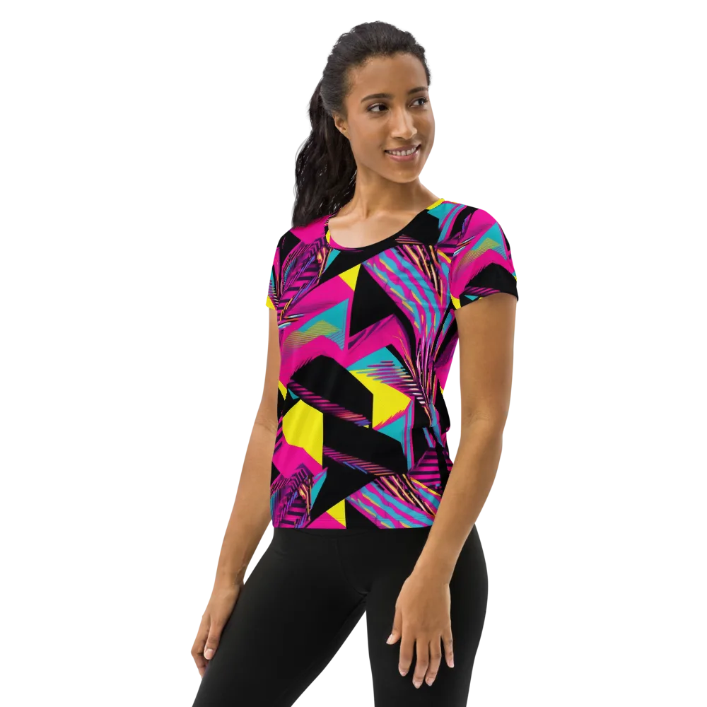 Neon Stairwell on Women's Athletic T-Shirt — Left