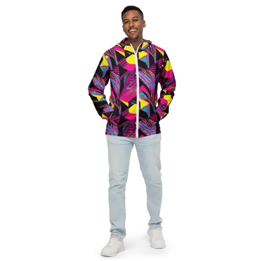 Neon Stairwell on a Men's Windbreaker