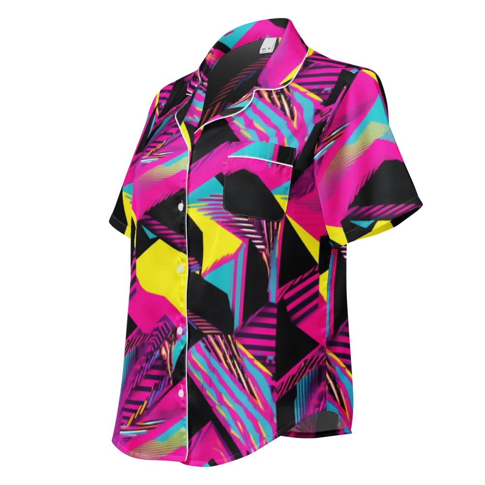 Neon Stairwell on Women's Short Sleeve Pajama Top — Left Front