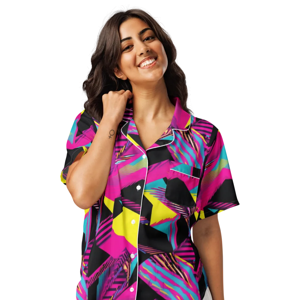 Neon Stairwell on Women's Short Sleeve Pajama Top — Front