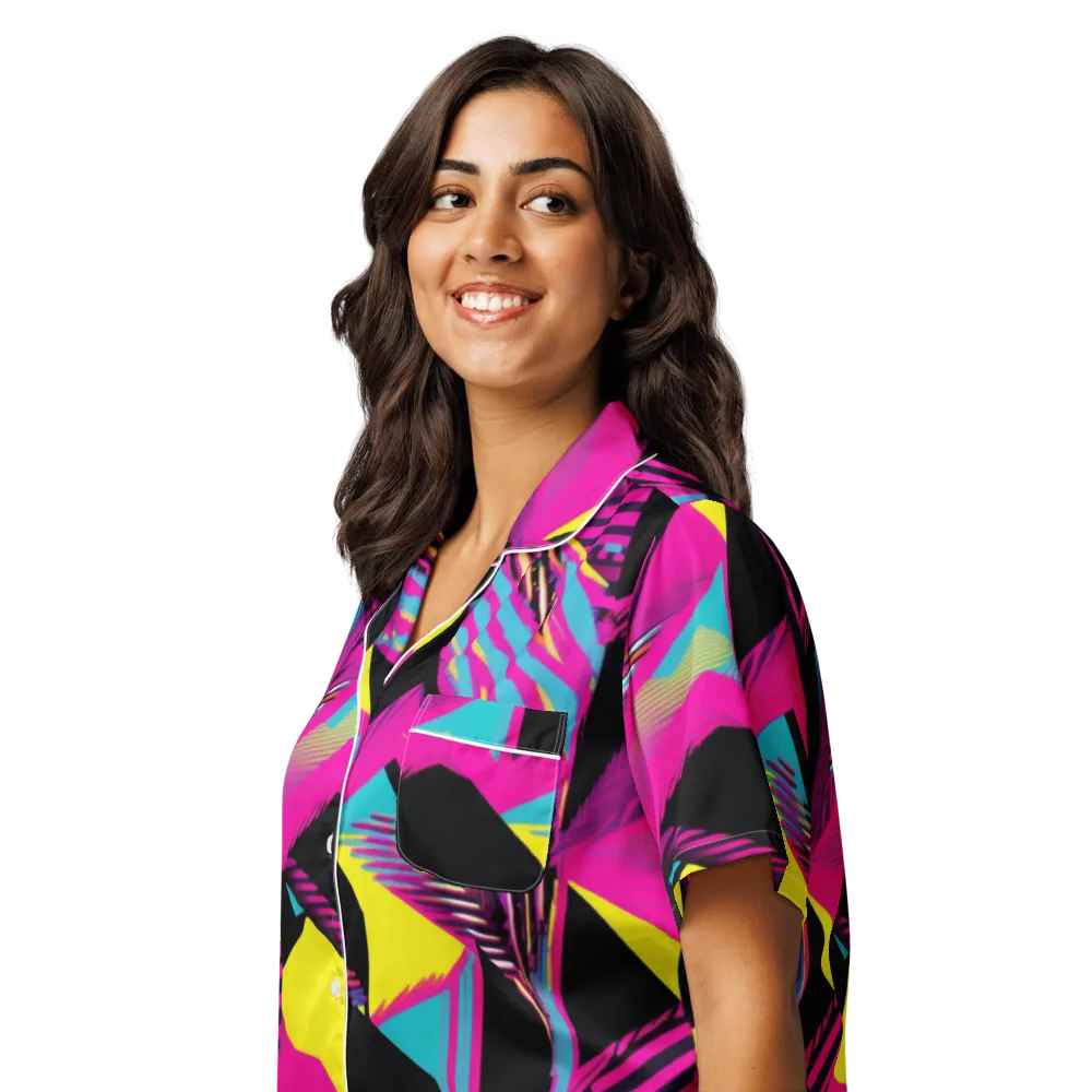 Neon Stairwell on Women's Short Sleeve Pajama Top — Left Front