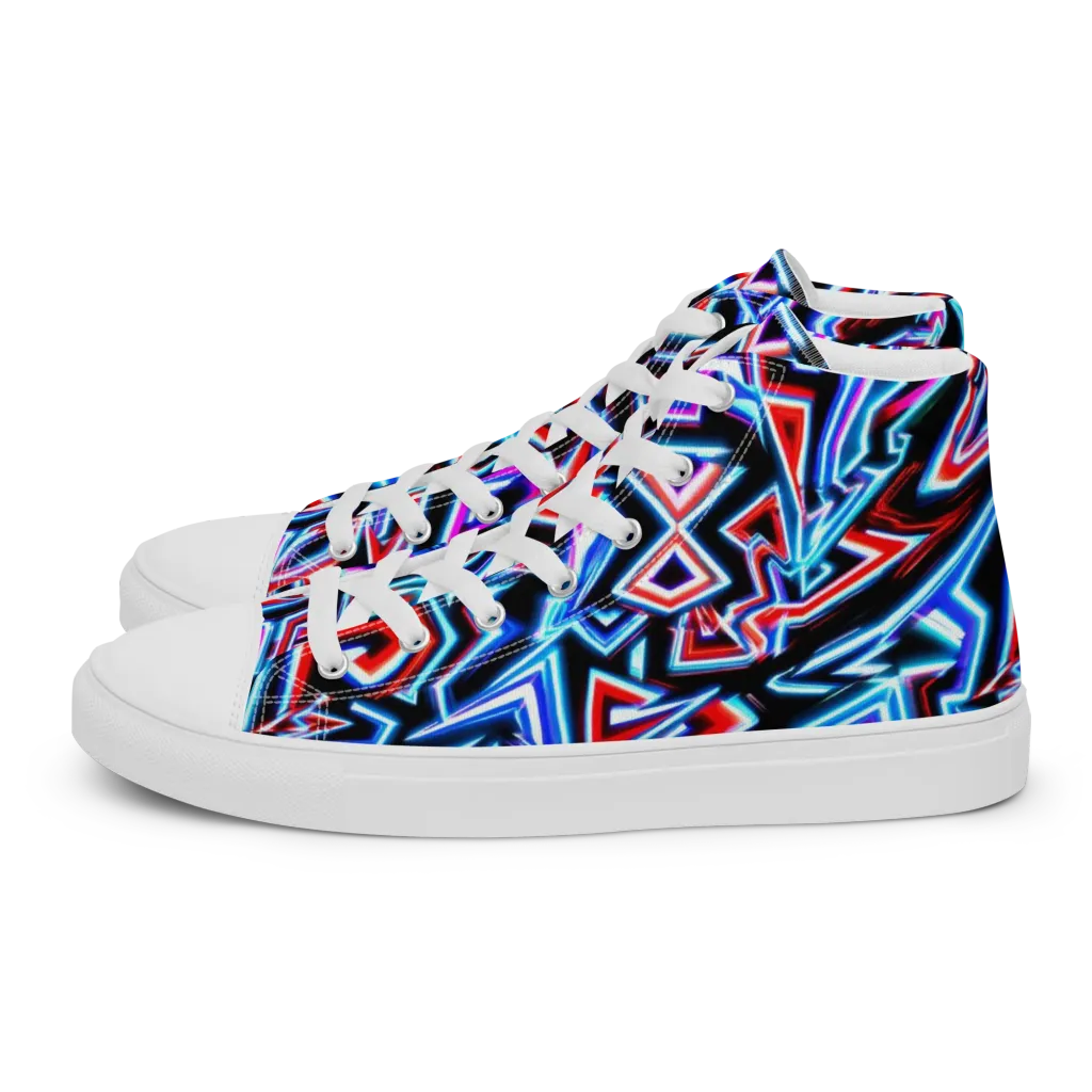Neon Meander on Women's High Top Canvas Shoes — Left