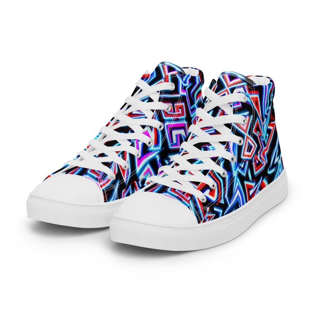 Neon Meander on Women's High Top Canvas Shoes — Left Front