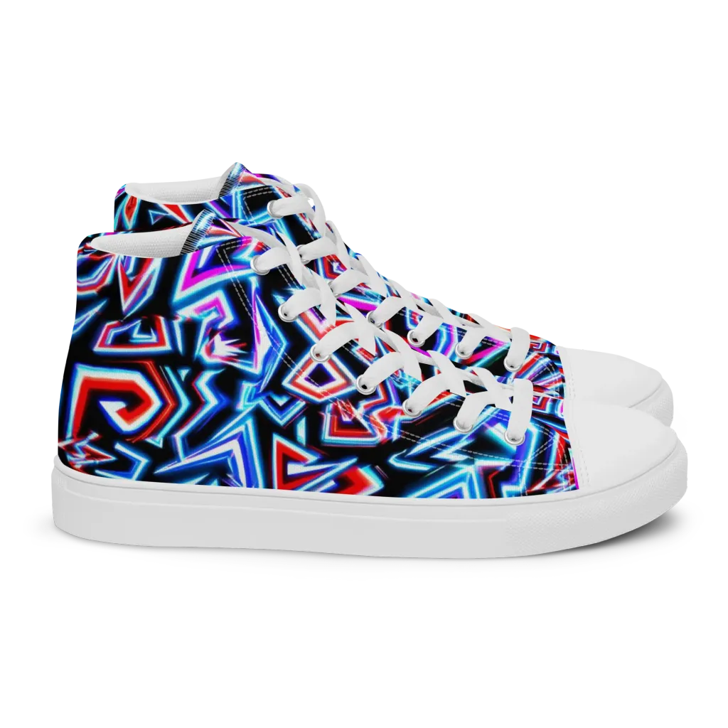 Neon Meander on Women's High Top Canvas Shoes — Right