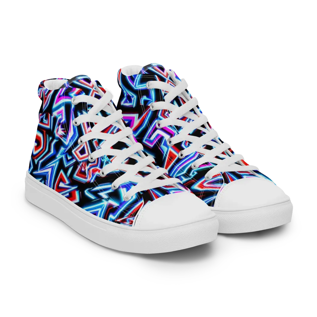 Neon Meander on Women's High Top Canvas Shoes — Right Front