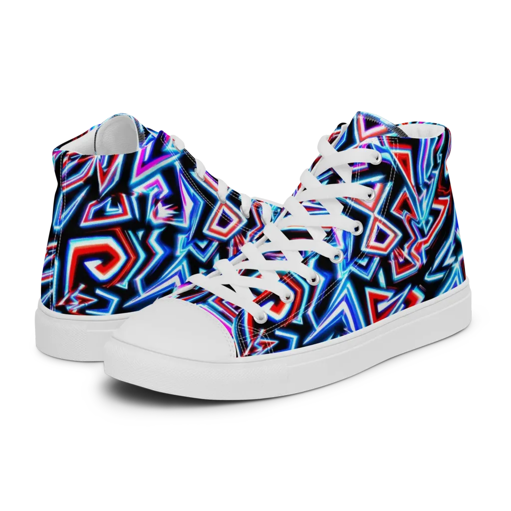 Neon Meander on Women's High Top Canvas Shoes — Left