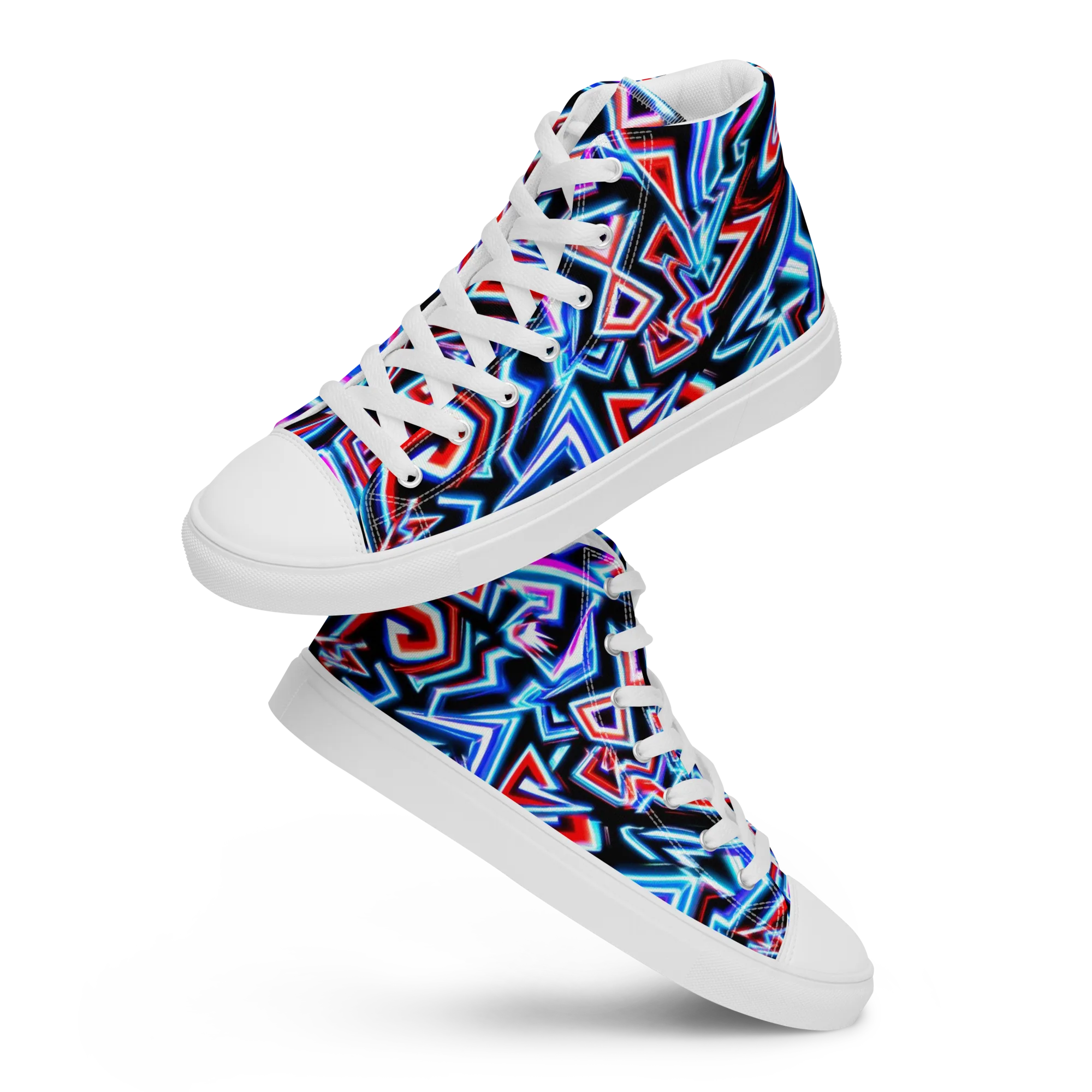 Neon Meander on Women's High Top Canvas Shoes — Front