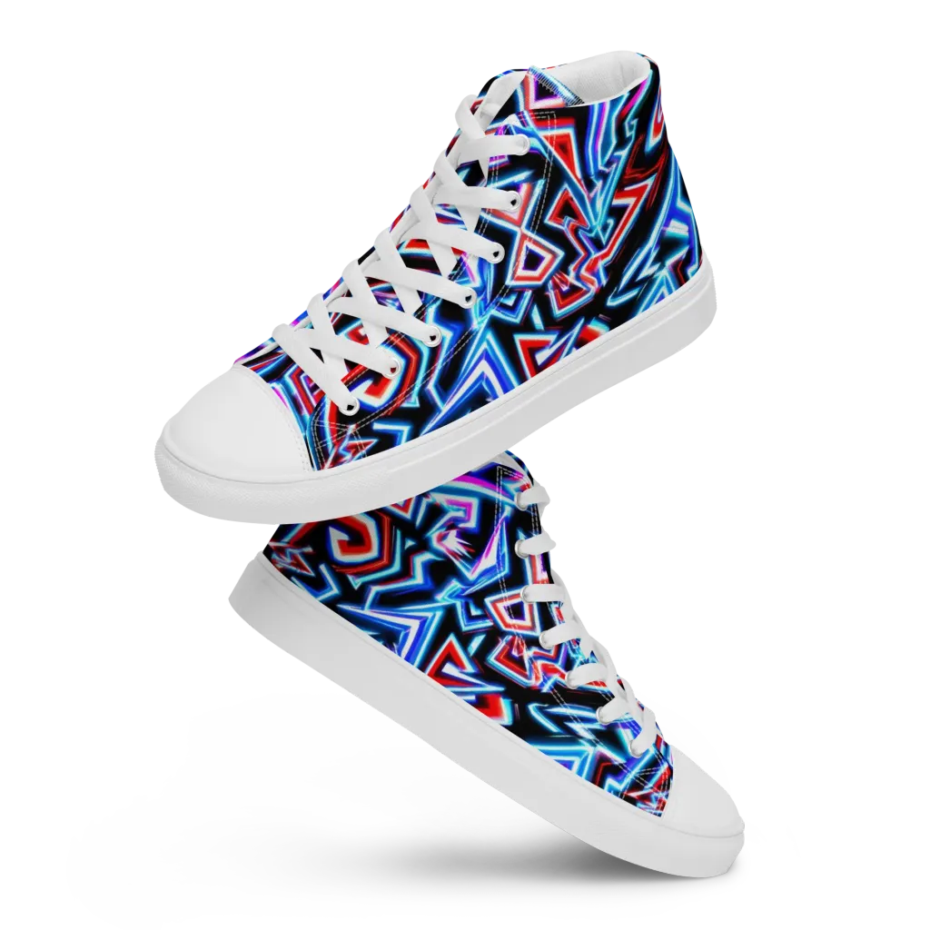 Neon Meander on Women's High Top Canvas Shoes — Front