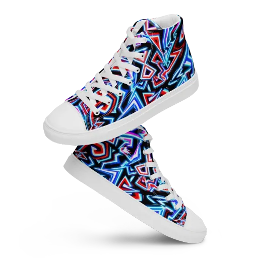 Neon Meander on Women's High Top Canvas Shoes