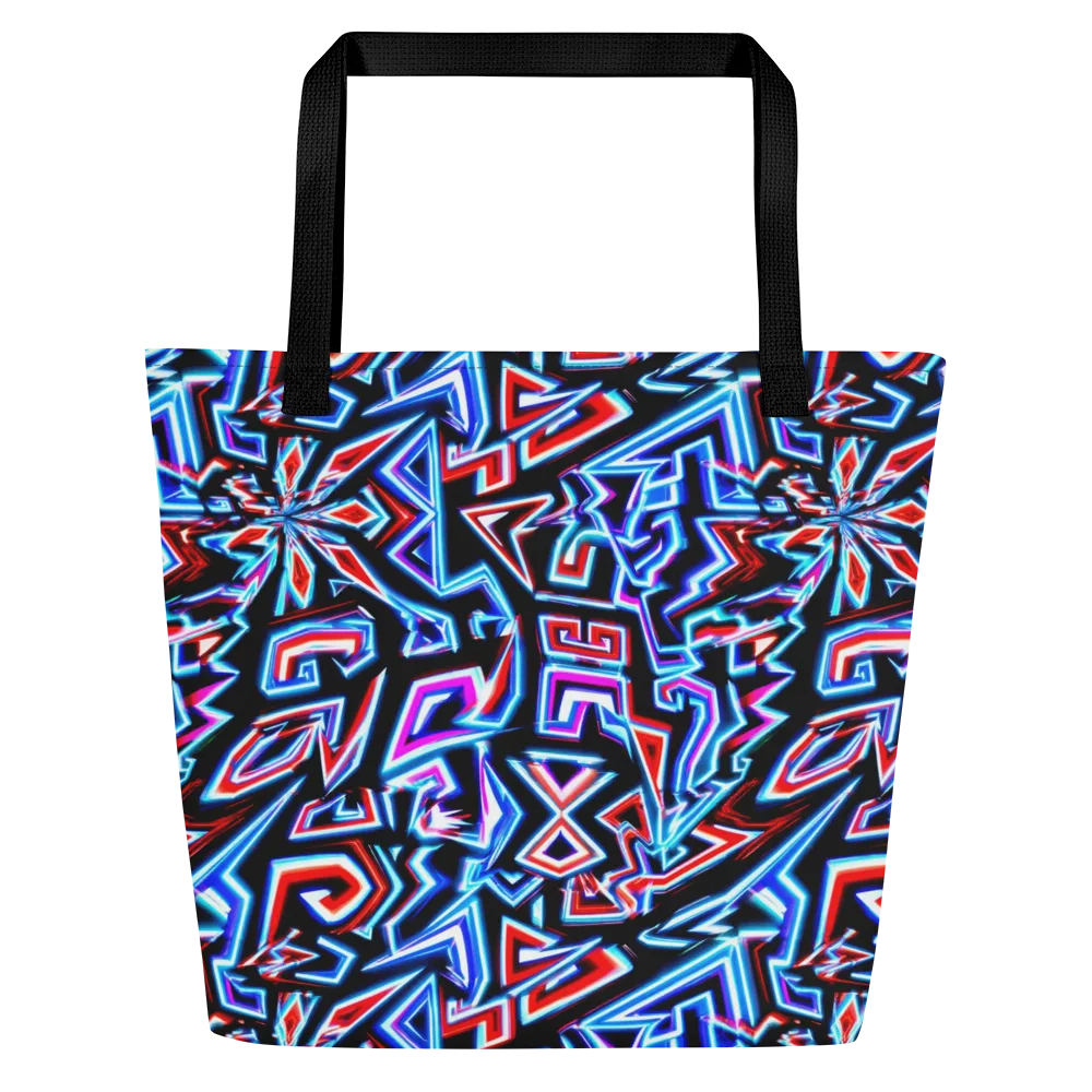 Neon Meander on Large Tote Bag W/ Pocket — Front