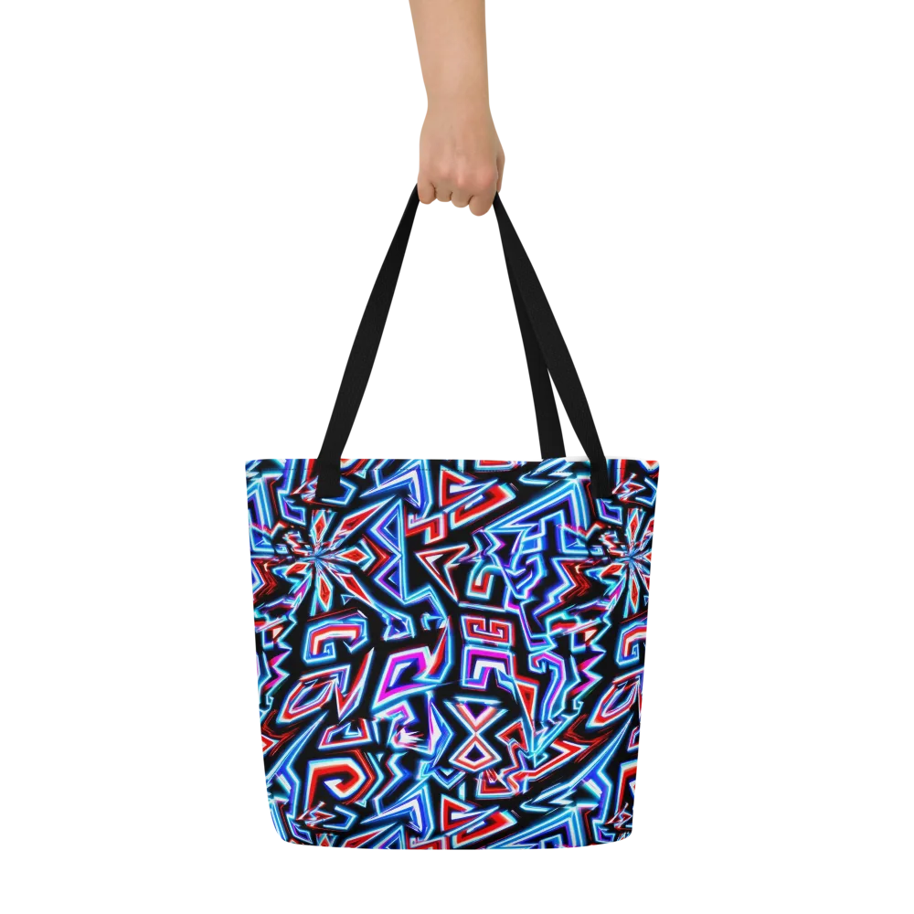 Neon Meander on Large Tote Bag W/ Pocket — Front