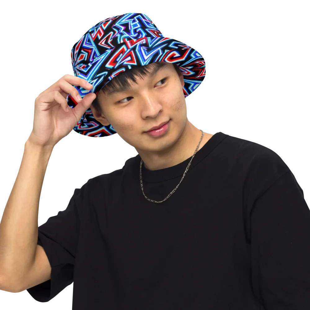 Neon Meander on Reversible Bucket Hat — Front Inside