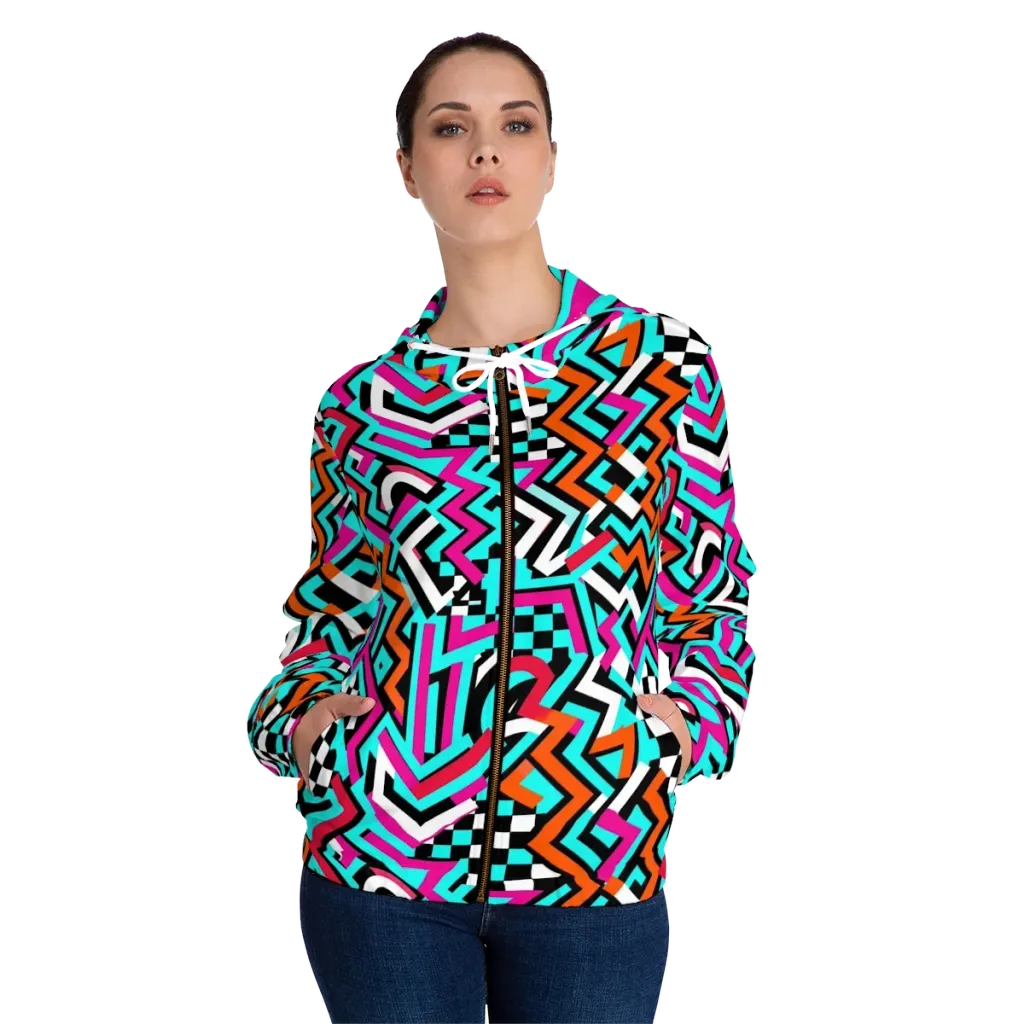 Turbo Chevron on Women's Full-Zip Hoodie — Front On Person
