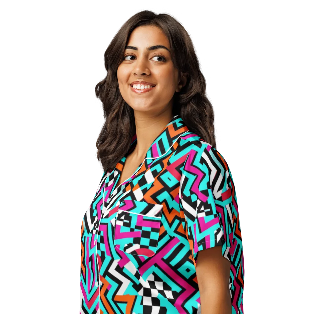 Turbo Chevron on Women's Short Sleeve Pajama Top — Left Front