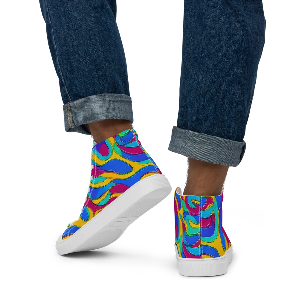 Kaleido Flow on Men's High Top Canvas Shoes — Back