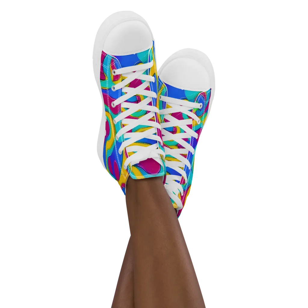 Kaleido Flow on Women's High Top Canvas Shoes — Front
