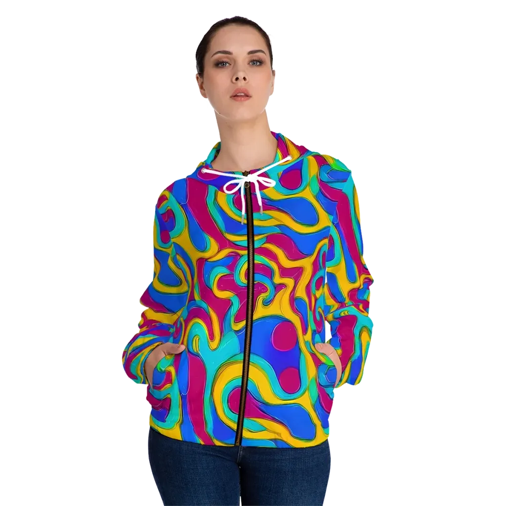 Kaleido Flow on Women's Full-Zip Hoodie — Front On Person