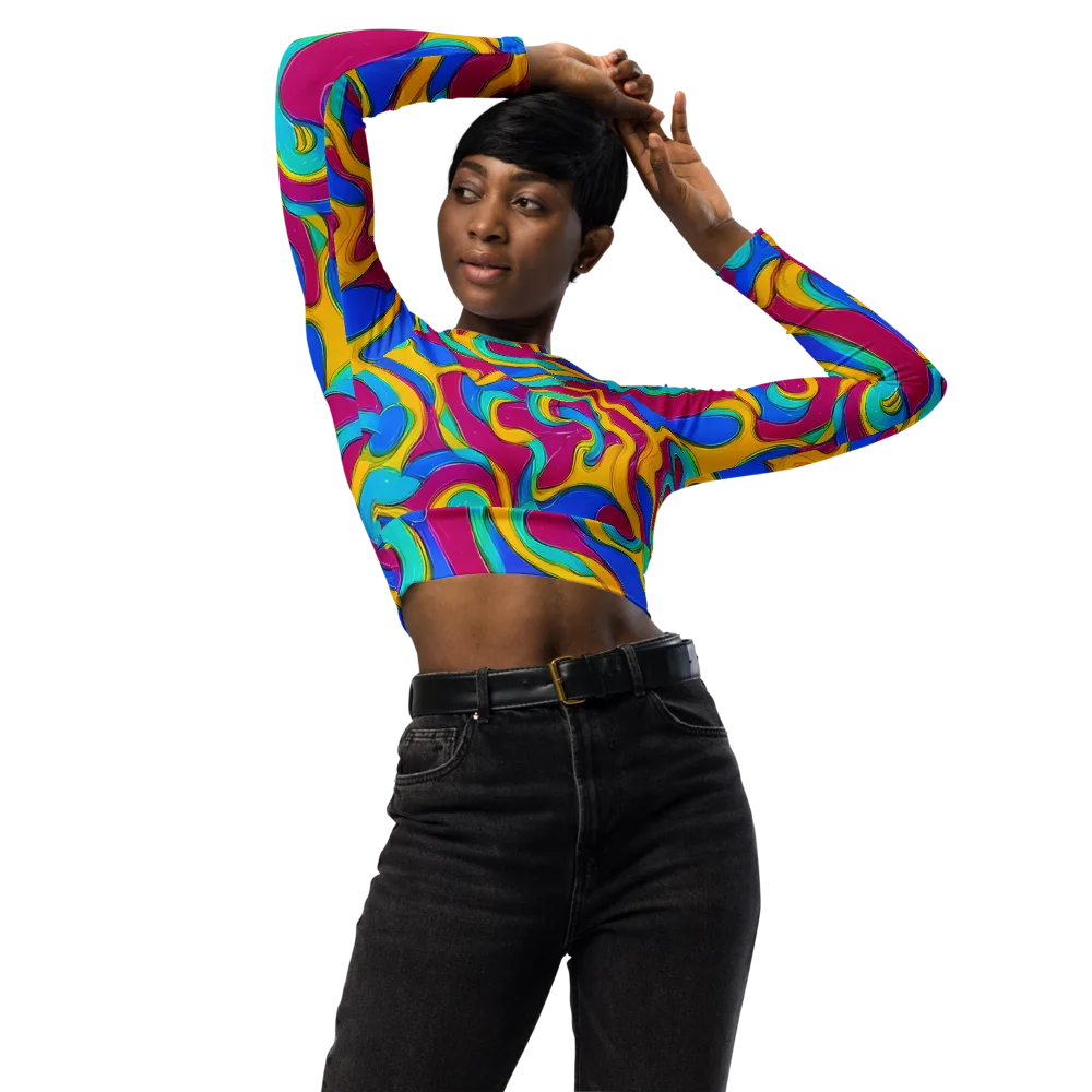 Kaleido Flow on Long Sleeve Crop Top — Front