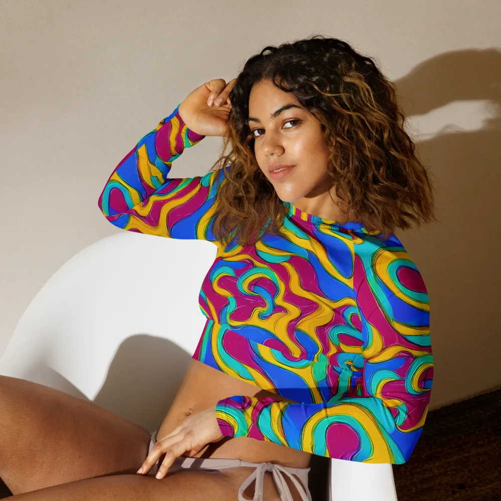 Kaleido Flow on Long Sleeve Crop Top — Left Front