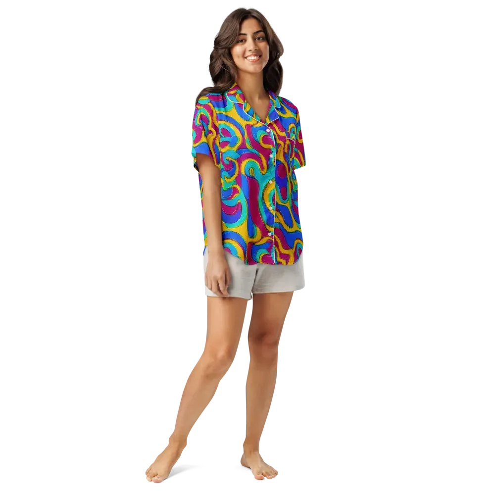 Kaleido Flow on Women's Short Sleeve Pajama Top — Front