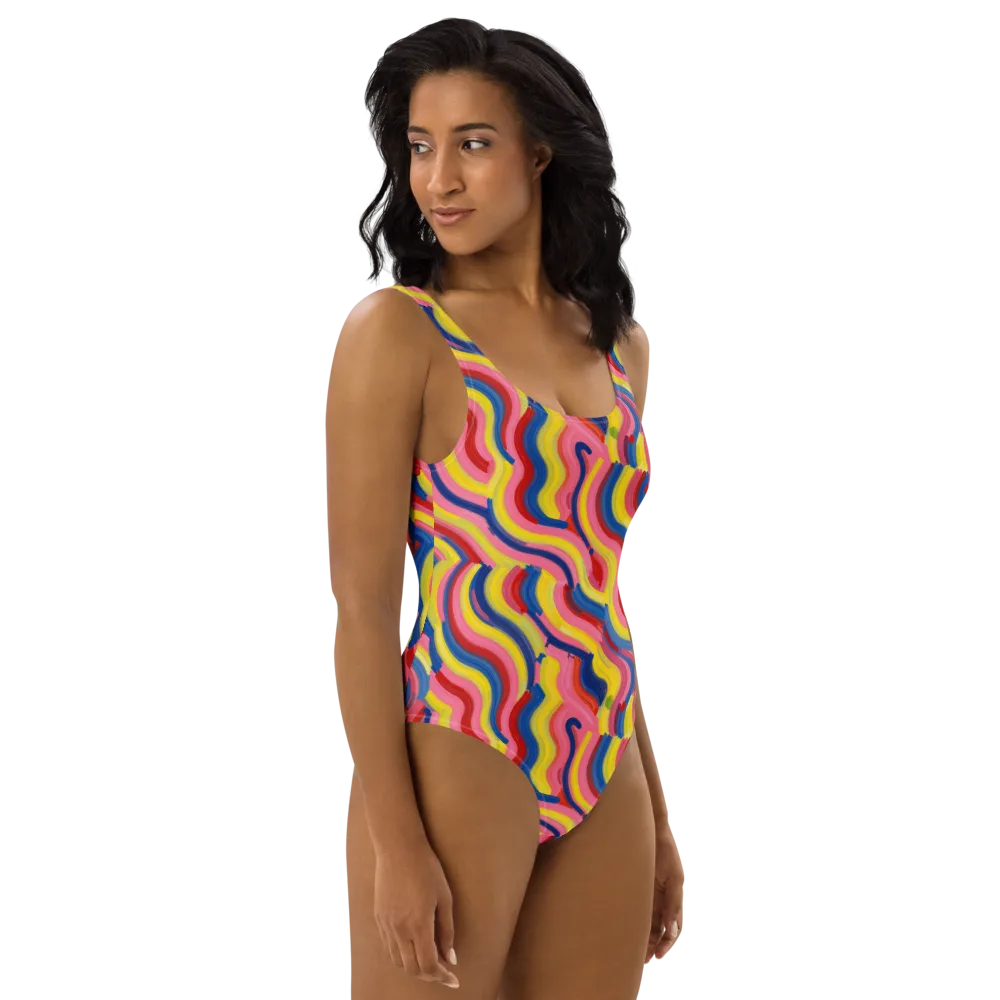 Chromatic Swerve on One-Piece Swimsuit — Right