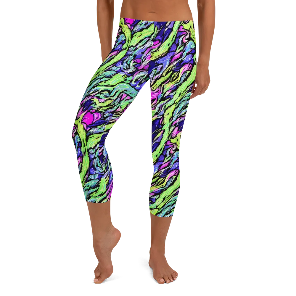 Fluoro Current on Capri Leggings — Front