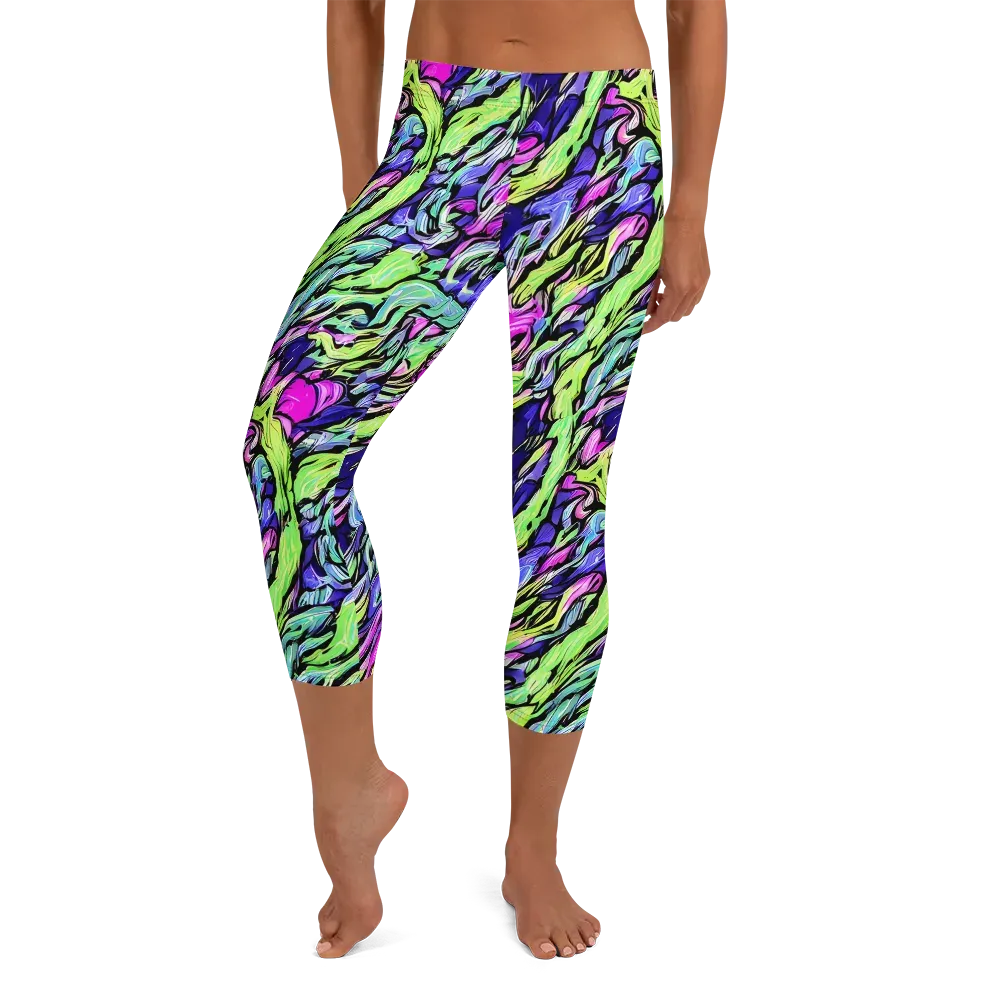 Fluoro Current on Capri Leggings — Front