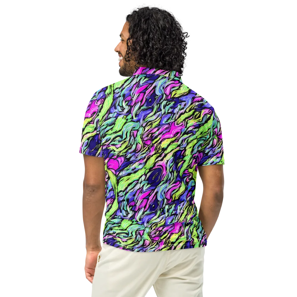 Fluoro Current on Men's Slim Fit Polo Shirt — Back