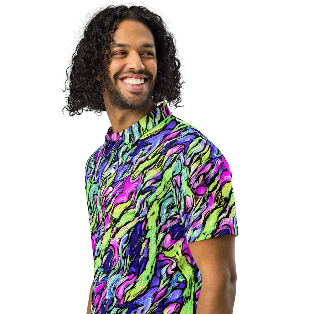 Fluoro Current on Men's Slim Fit Polo Shirt — Left Front