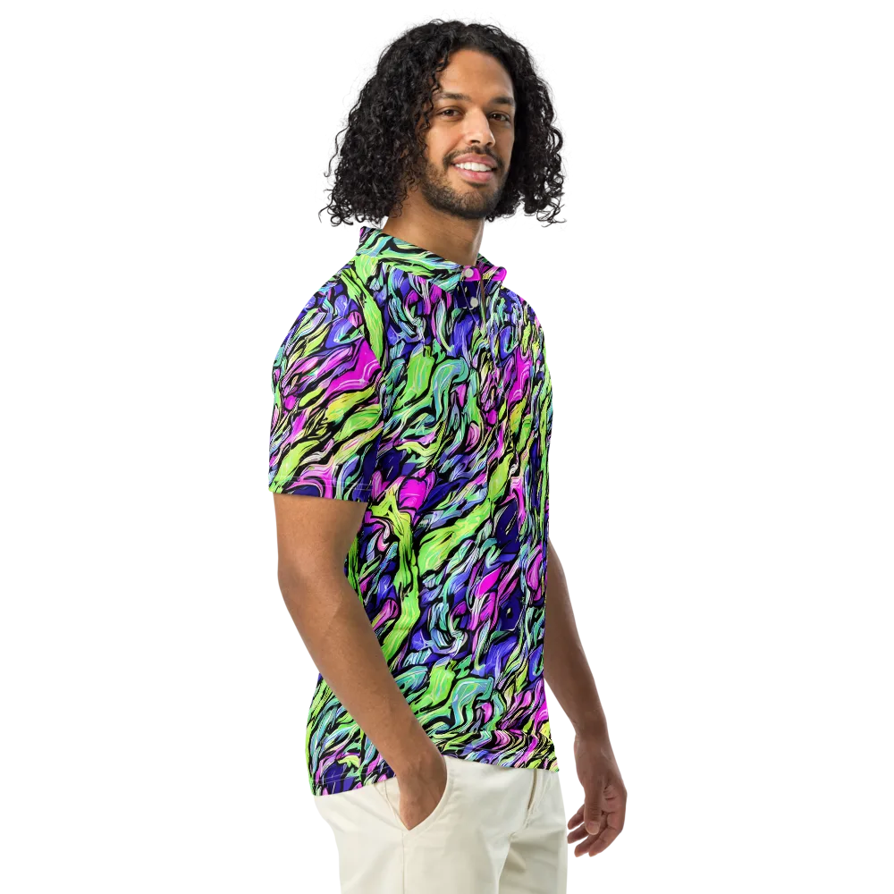 Fluoro Current on Men's Slim Fit Polo Shirt — Right Front