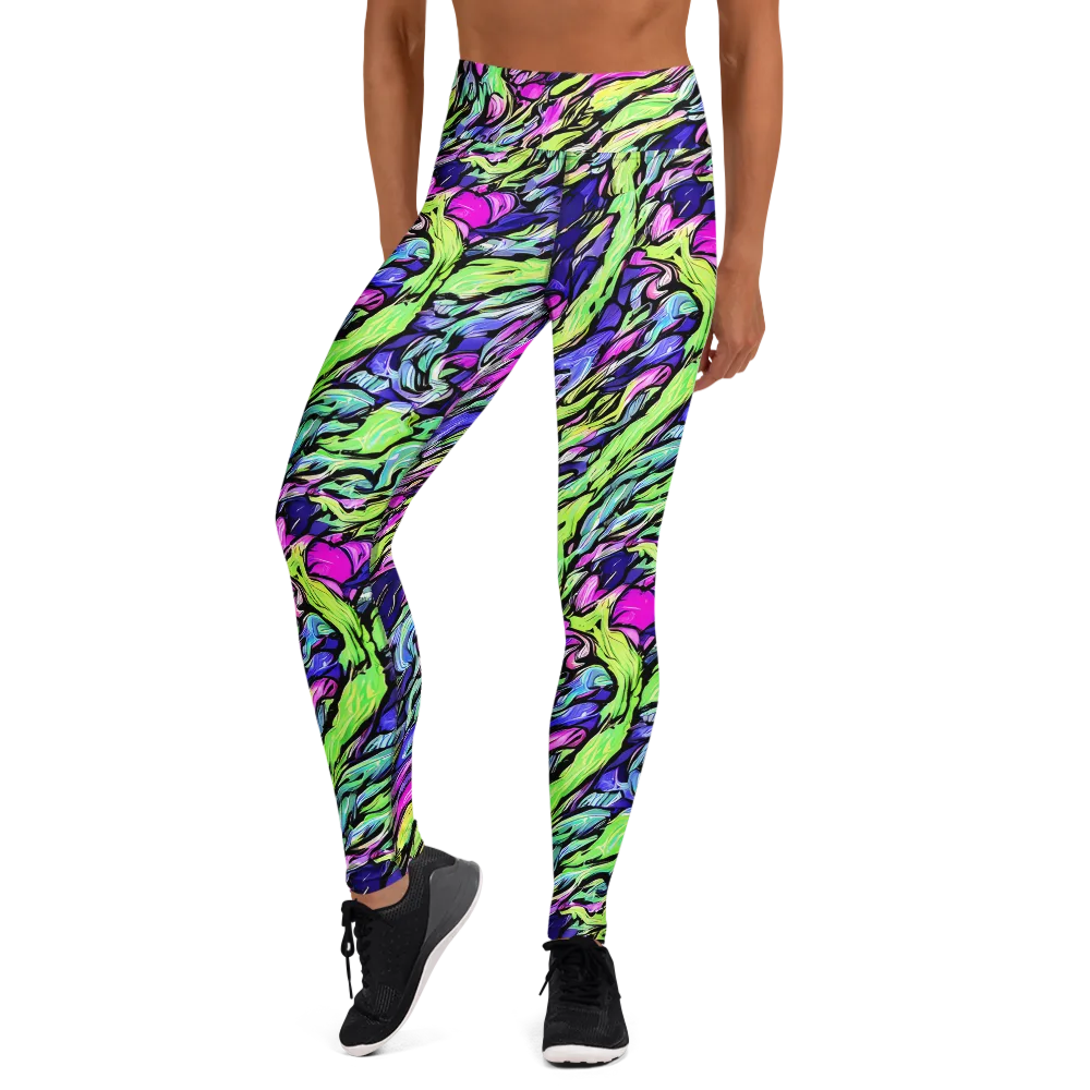 Fluoro Current on Yoga Leggings — Front